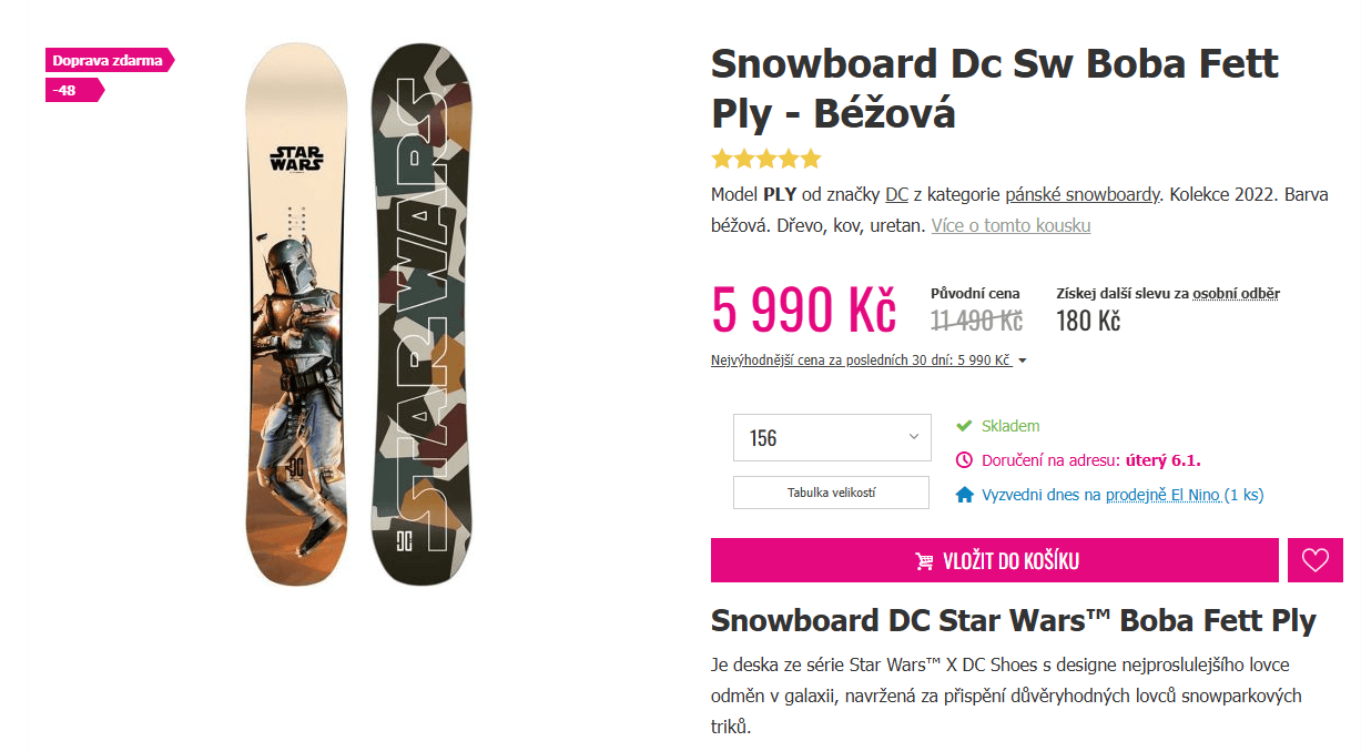 Snowboard DC SW BOBA FETT PLY - 153 a 156 cm