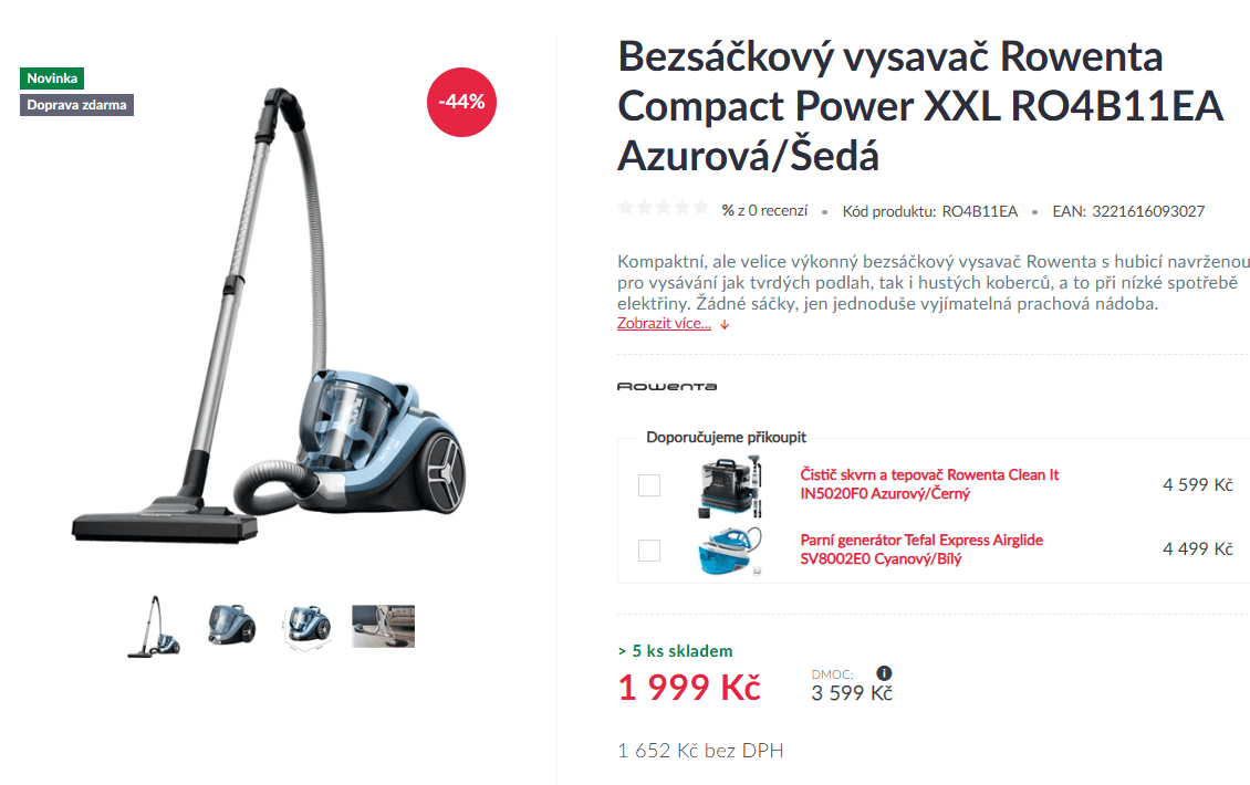 Bezsáčkový cyklonový vysavač Rowenta, 2,5 l.