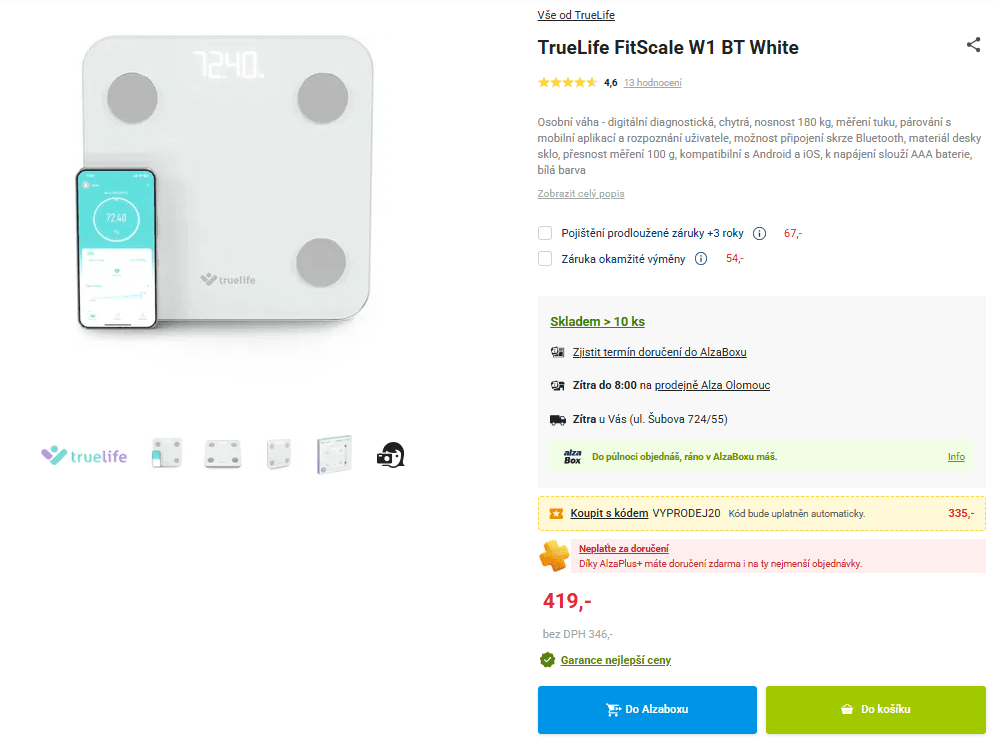 Chytrá diagnostická váha Truelife, 20 indexů