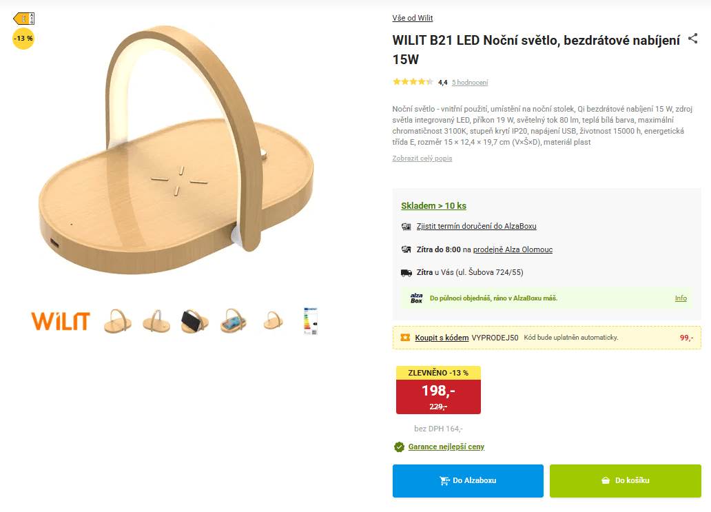 Noční světlo a bezdrátová nabíječka Wilit