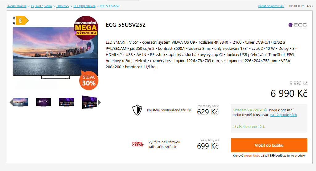 4K Smart TV, 139 cm, ECG