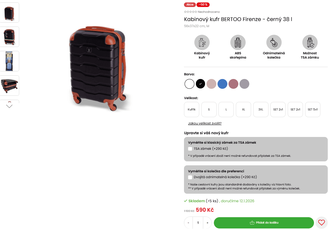 Skořepinový kufr Bertoo, 56x37 cm, 4 kolečka