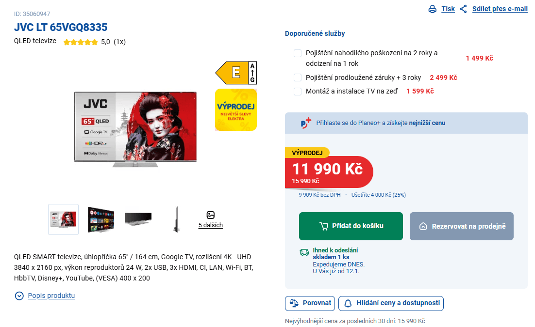 4K Smart TV 165 cm, Atmos, JVC