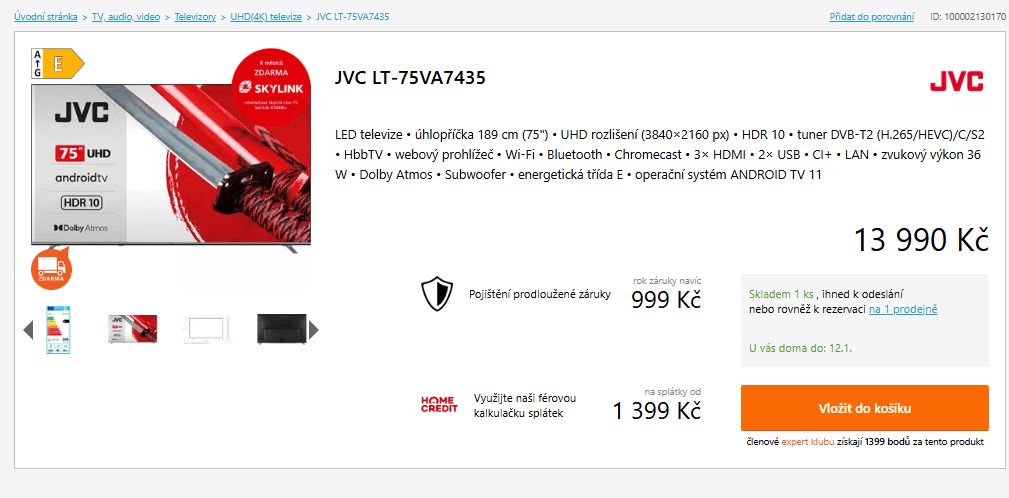 4K Smart TV 189 cm, Android, JVC