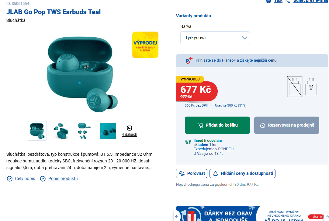 BT sluchátka Jlab Go Pop ANC TWS