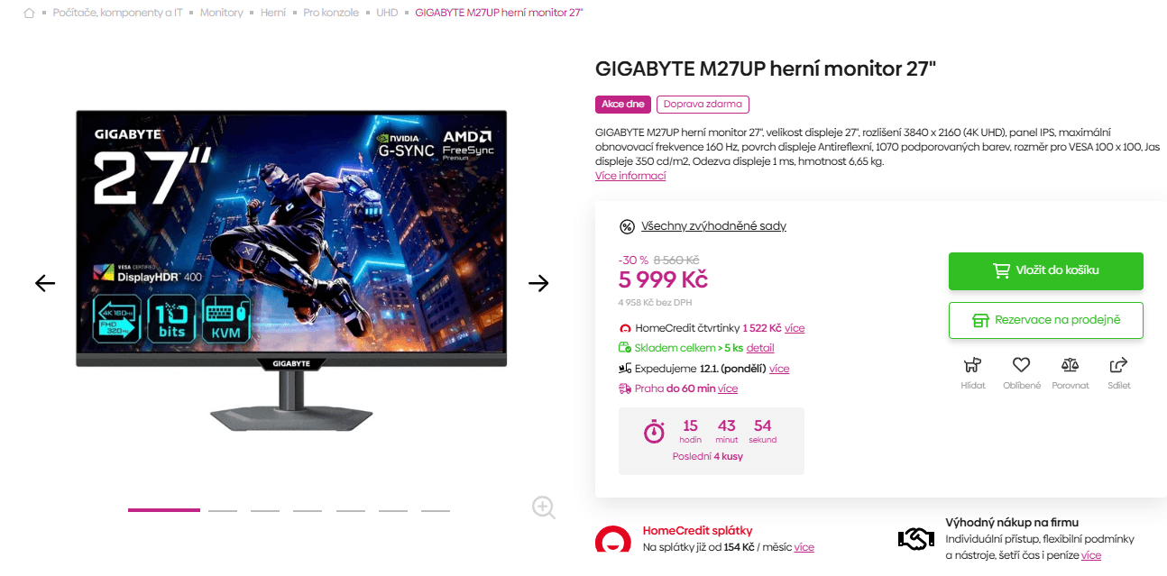 4K PC monitor Gigabyte, 27"