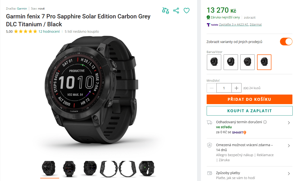 Chytré hodinky Garmin fenix 7 PRO Sapphire Solar