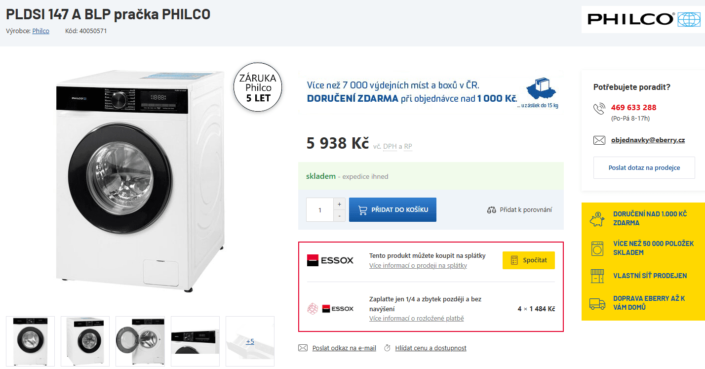 Parní pračka Philco 7 kg, 1400 ot., A