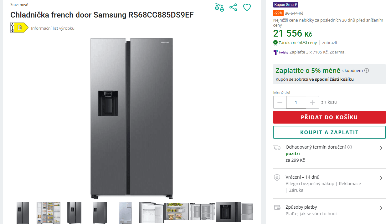 Americká lednice Samsung led, voda, Wifi, 178cm