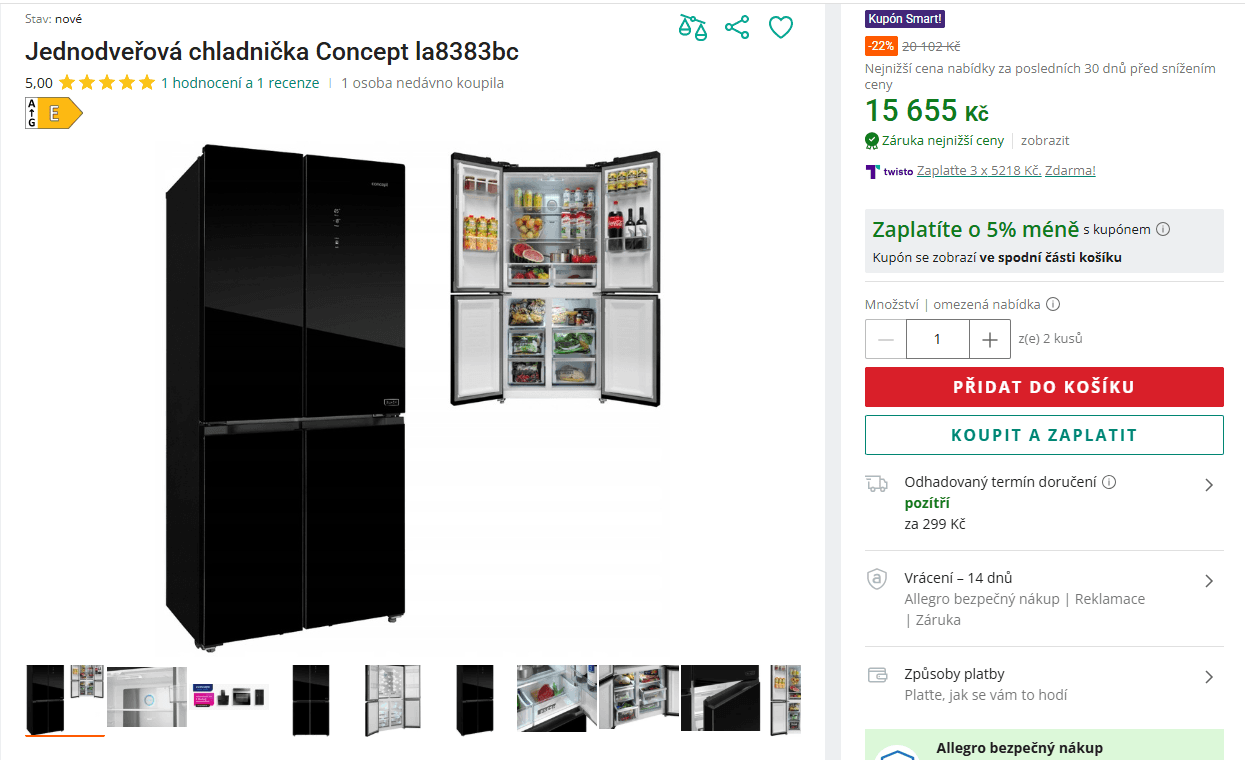 Americká lednice Concept, 288/148 l, TNF