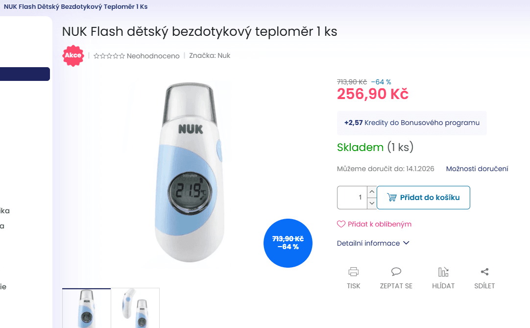 Dětský bezdotykový teploměr NUK Flash