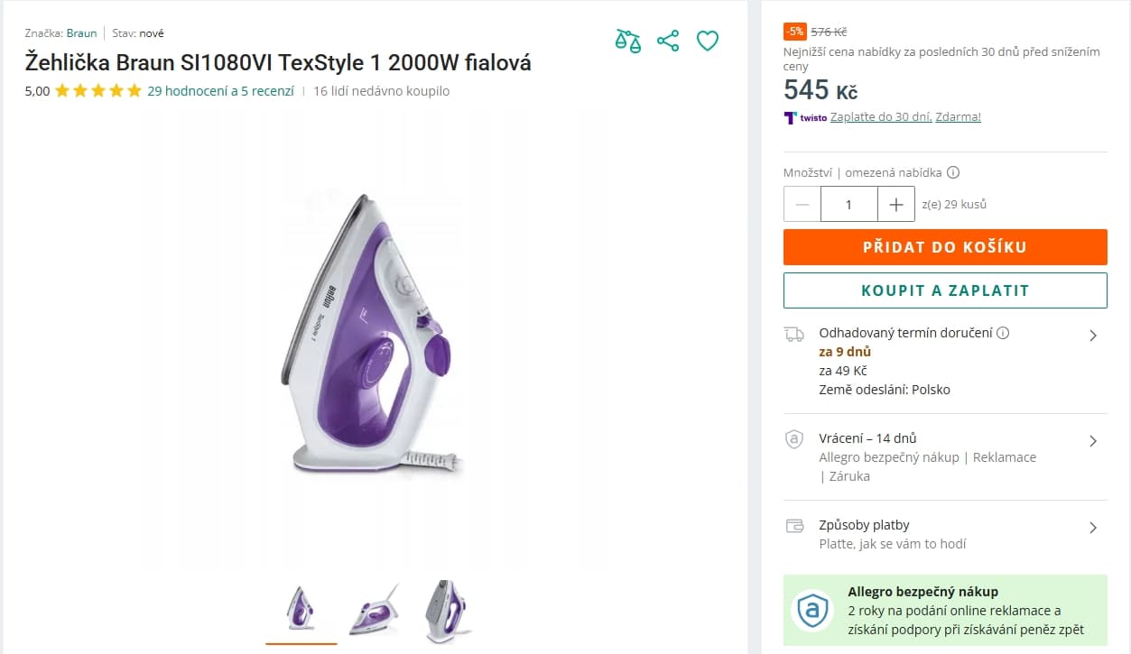 Napařovací žehlička Braun, 2000 W