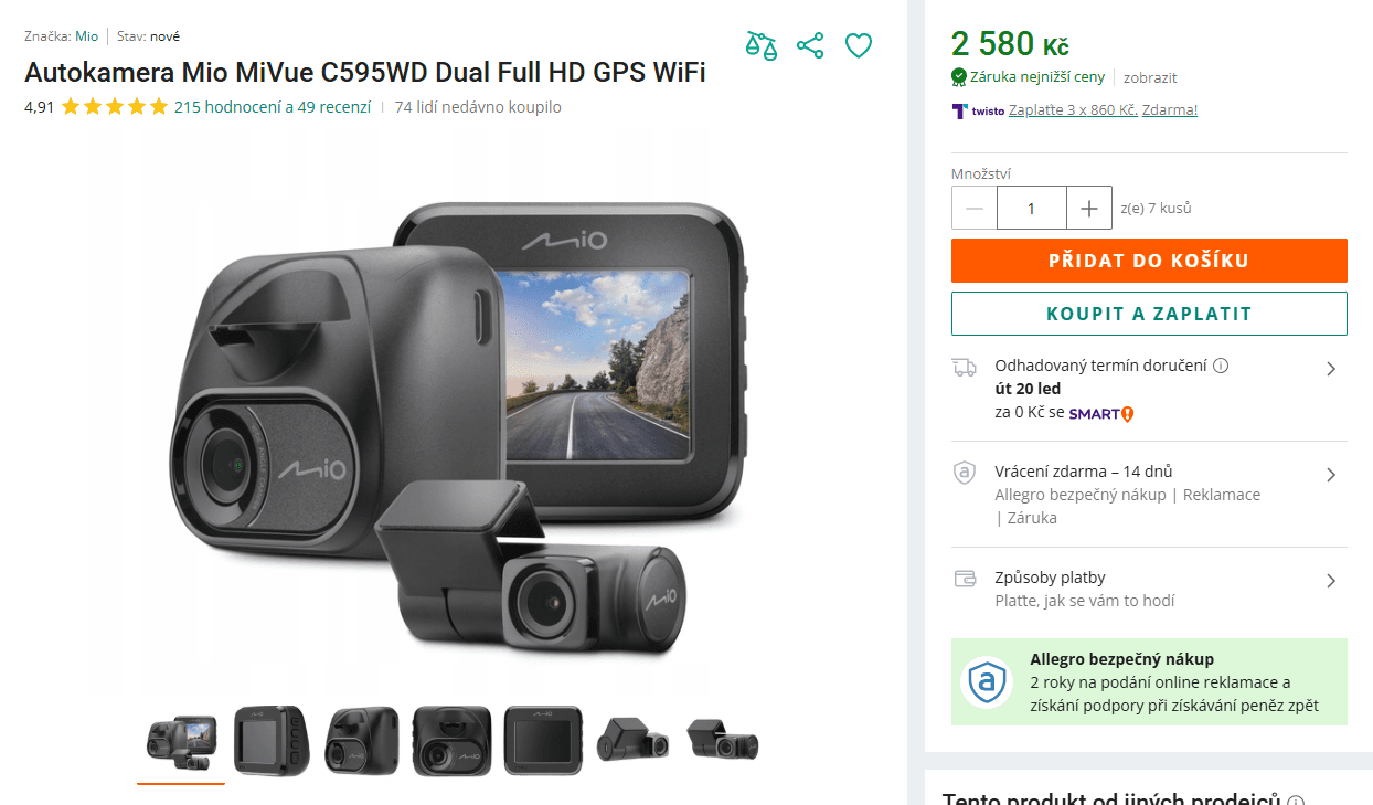 Duální FHD autokamera MiVue, Wifi, radary