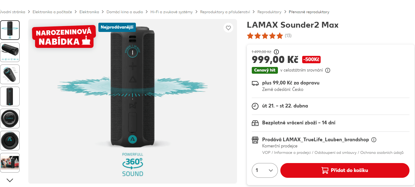 BT reproduktor LAMAX Sounder2, 50W