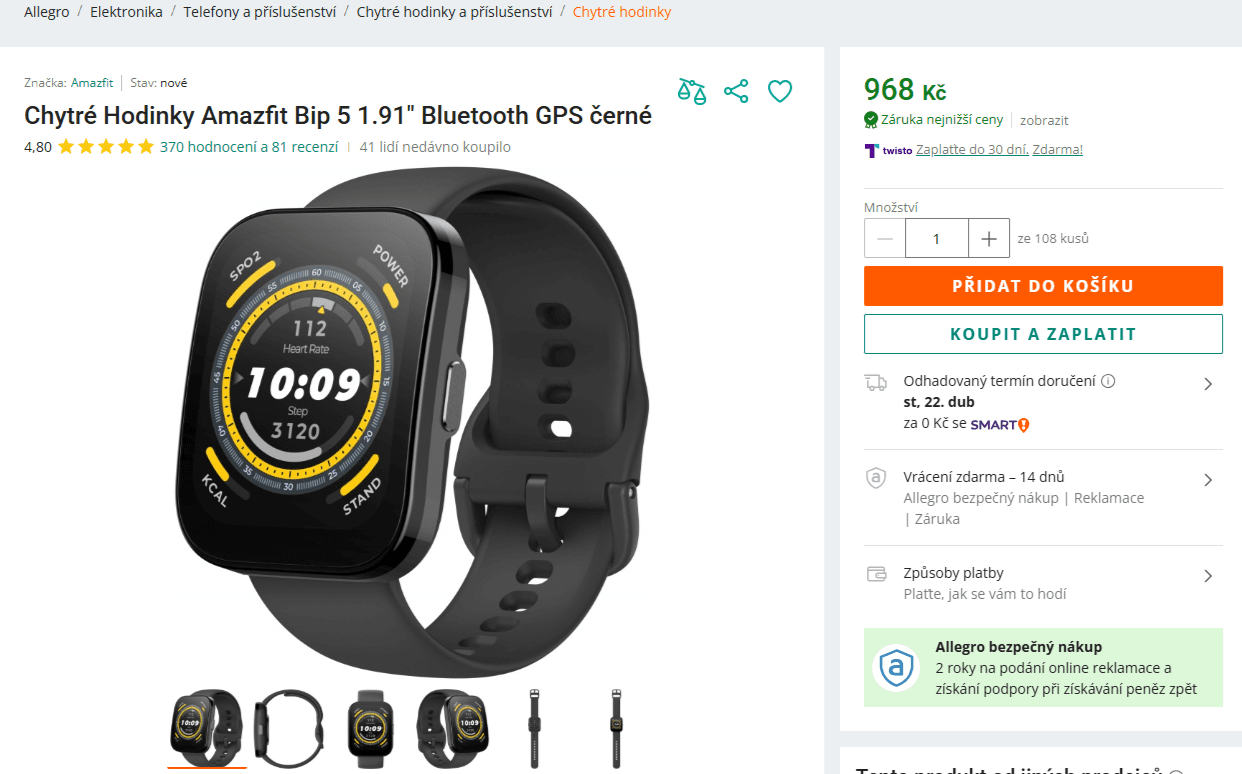 Chytré hodinky Amazfit Bip 5