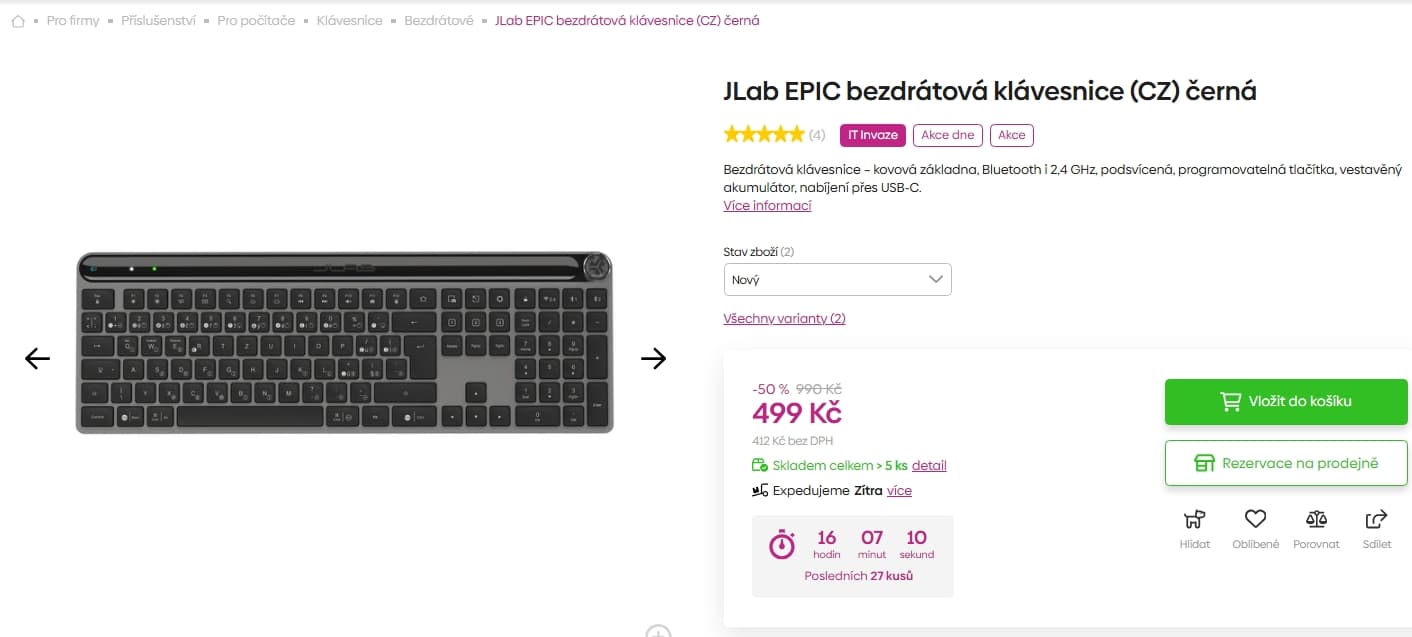 Bezdrátová klávesnice JLab Epic Wireless