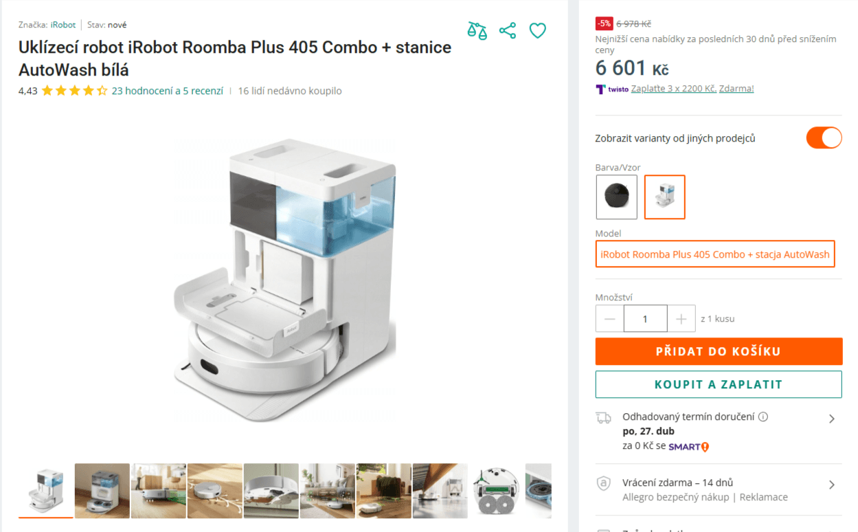 Robot vysavač, mop, stanice iRobot Roomba+ 405