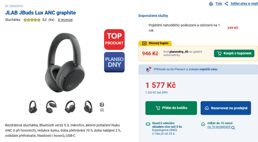 BT sluchátka JLab JBuds Lux ANC, 70 hodin