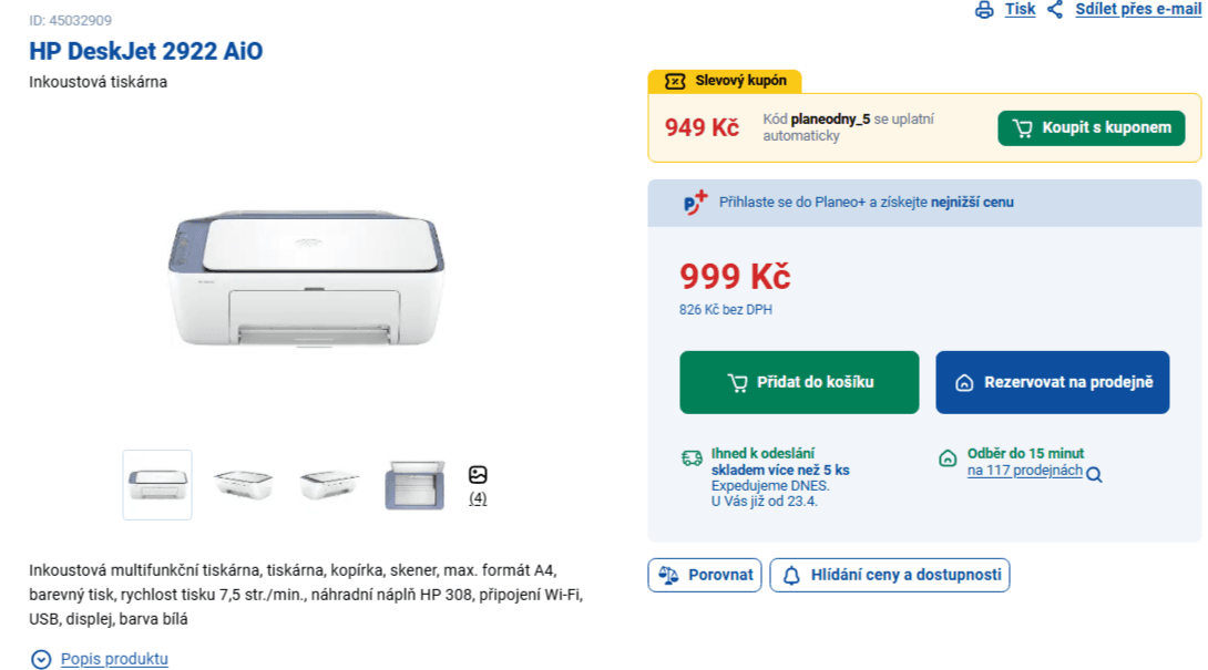 Barva, multifunkce, ink. HP, Wifi