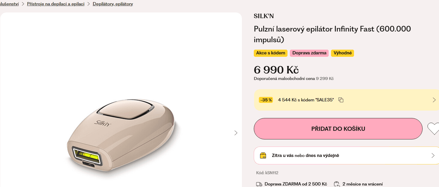 Pulzní laserový epilátor Silk'n Infinity Fast (600.000 impulsů) 