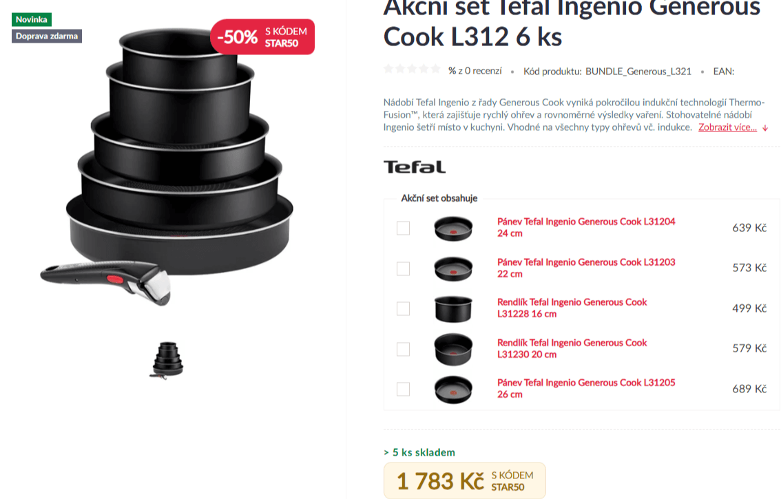 6 dílná sada nádobí Tefal Ingenio