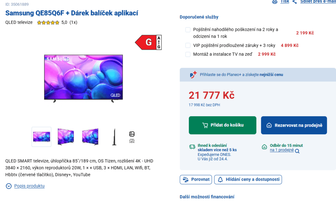4K QLED TV, 189 cm, Samsung