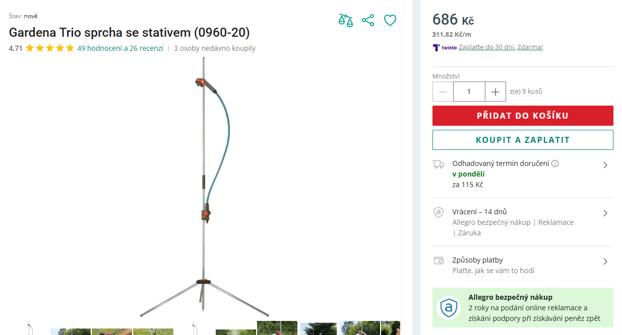 Zahradní sprcha Gardena Trio