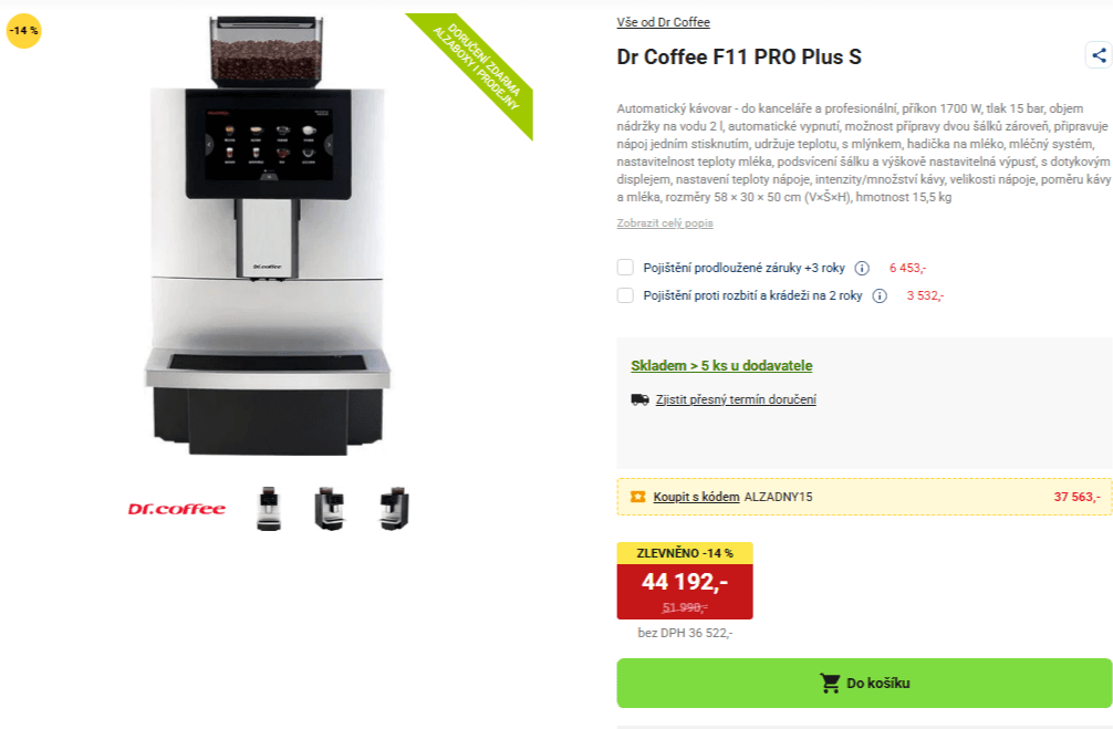 Profi automatický kávovar Dr Coffee, mlýnek, 15 bar