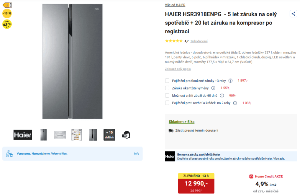 Americká lednice Haier, no frost, 177cm