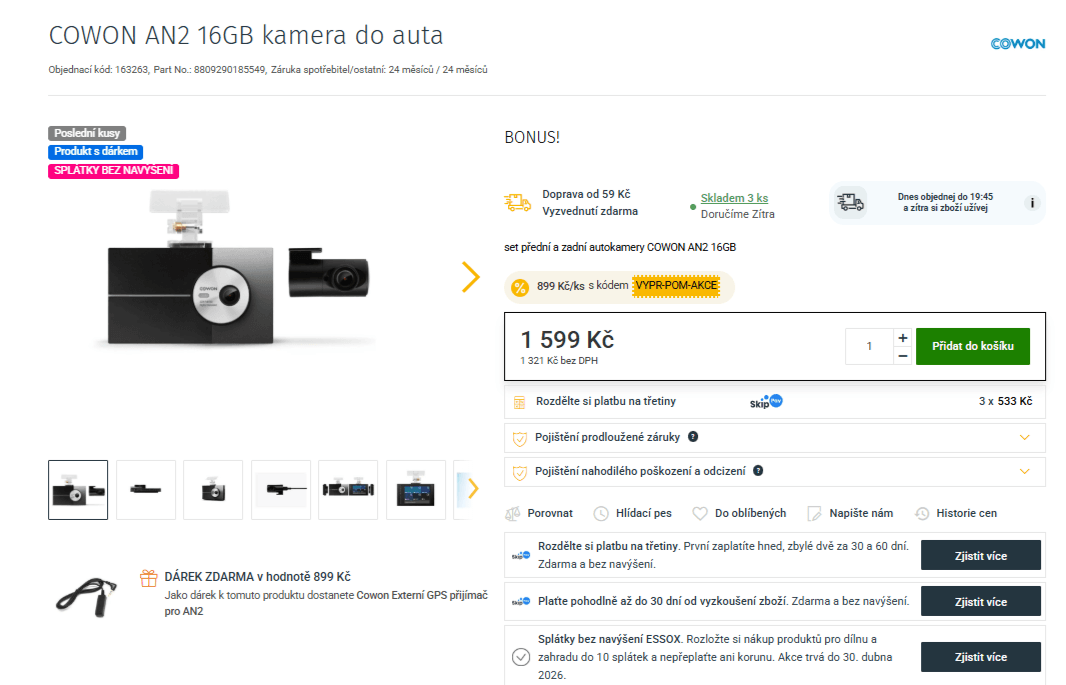 Set přední a zadní autokamery COWON 