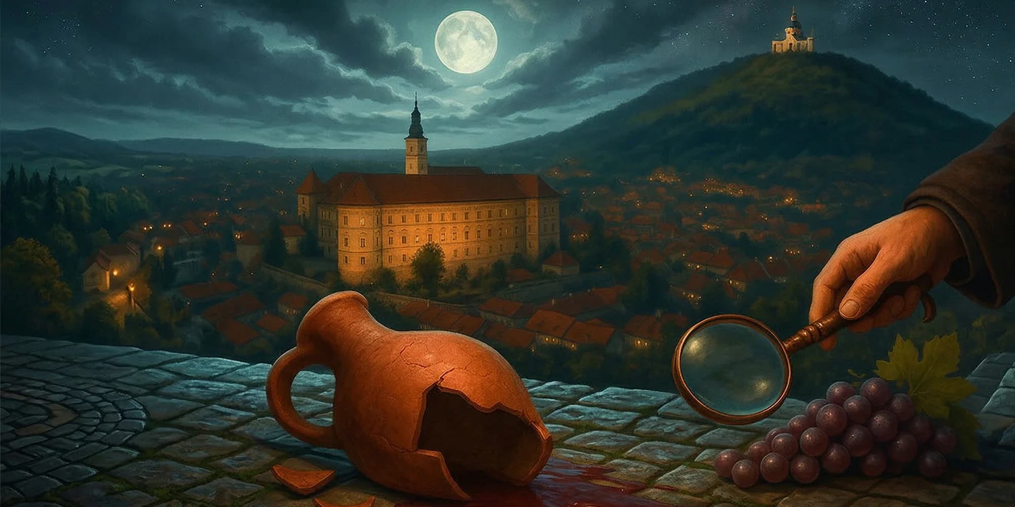 Venkovní úniková hra Víno a vina: Zločin pod Svatým kopečkem pro 2-6 hráčů