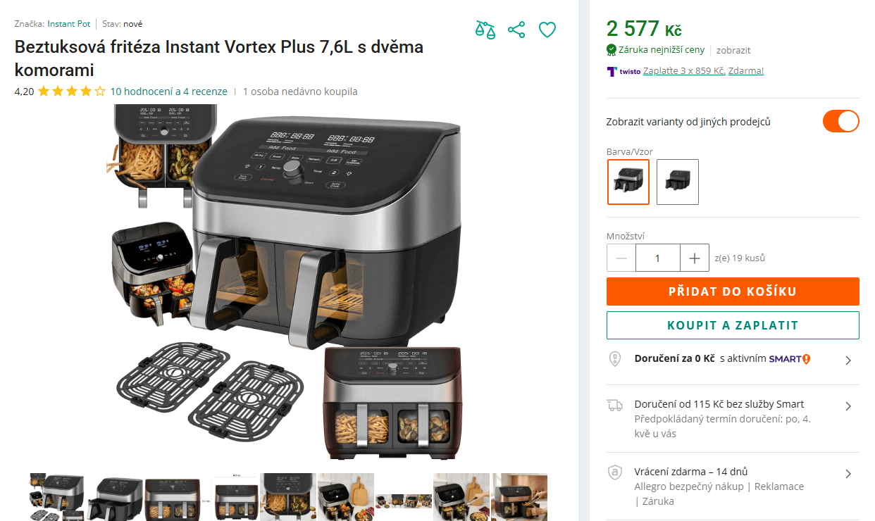 Horkovzdušná fritéza Instant Pot Vortex 8, 8 l., duál