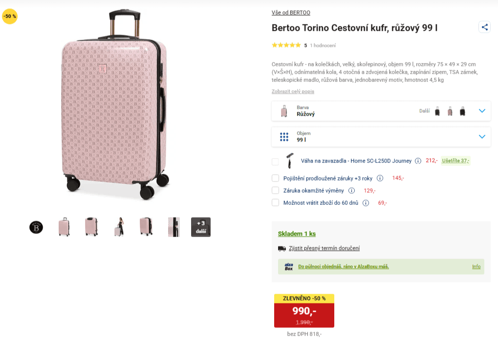 Skořepinový kufr Bertoo Torino, XL, 75x49 cm, 4 kolečka