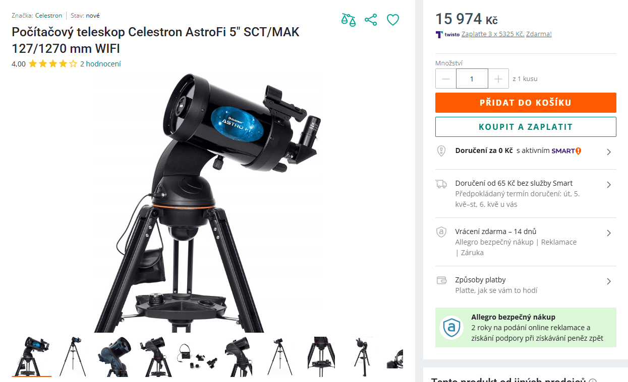 Počítačový teleskop Celestron AstroFi 5", Wifi