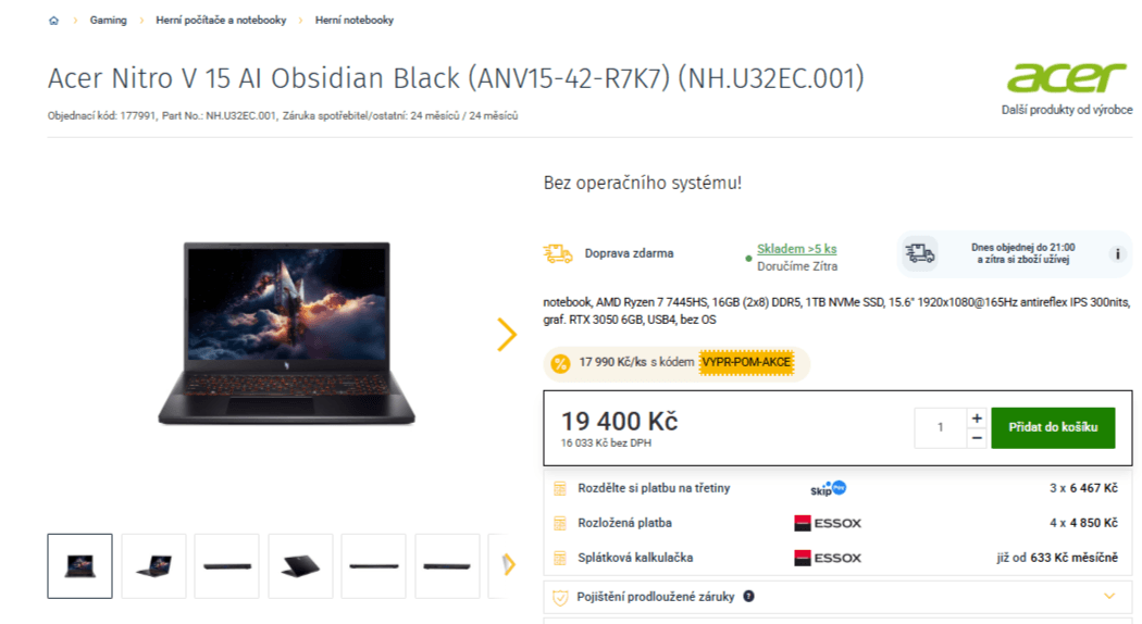Acer Nitro 4,7 GHz, 16/1000 GB, NVidia 6 GB