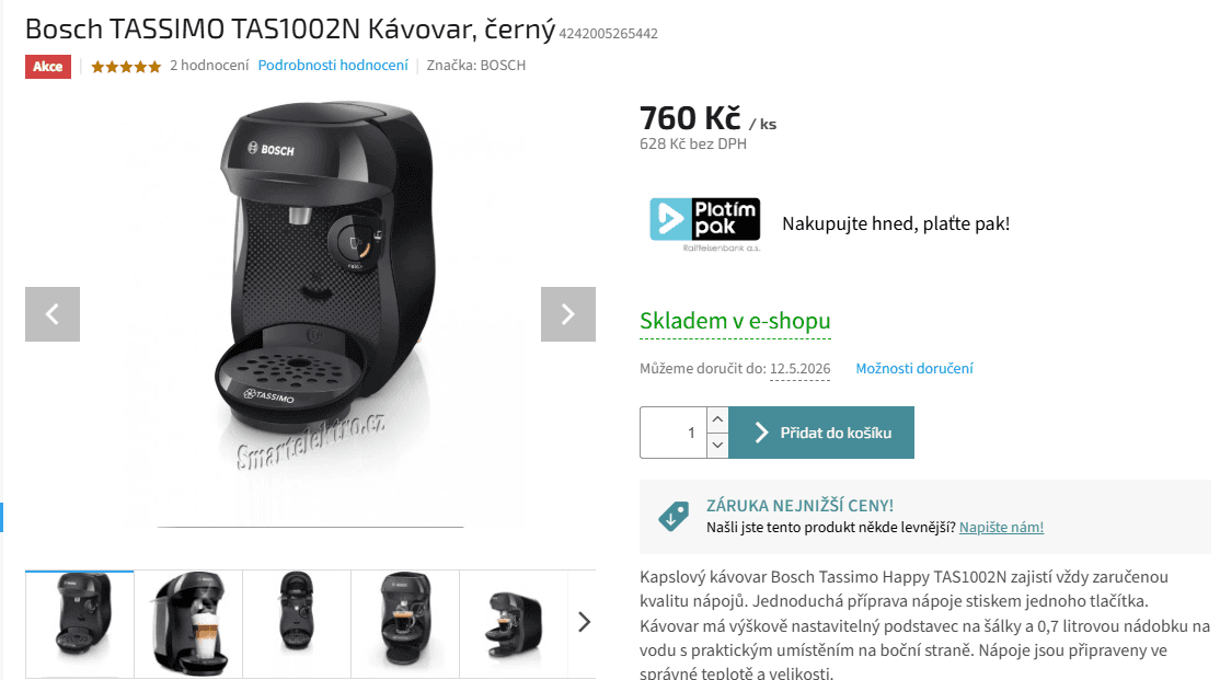 Kávovar na kapsle Bosch TAS1002N