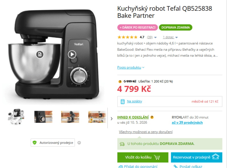 Kuchyňský robot Tefal 4,6l, planetární, příslušenství