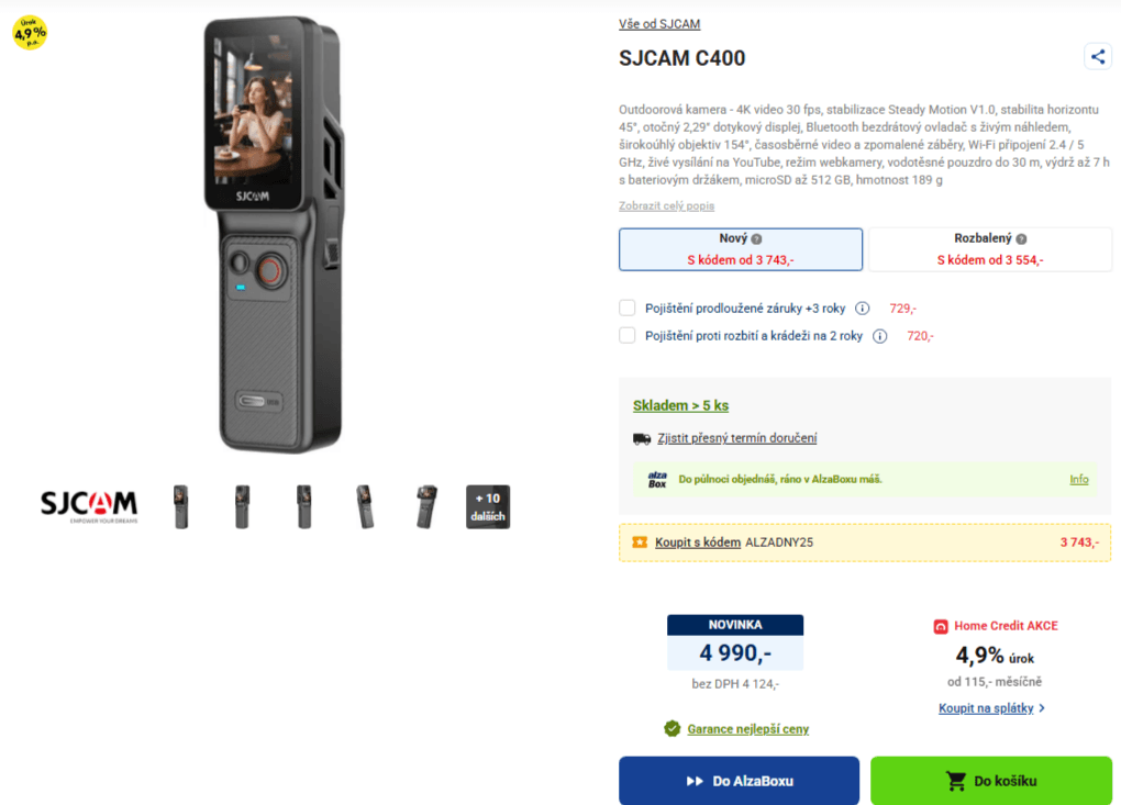 4K Outdoorová kamera SJCAM, 16MPx, Wifi, BT