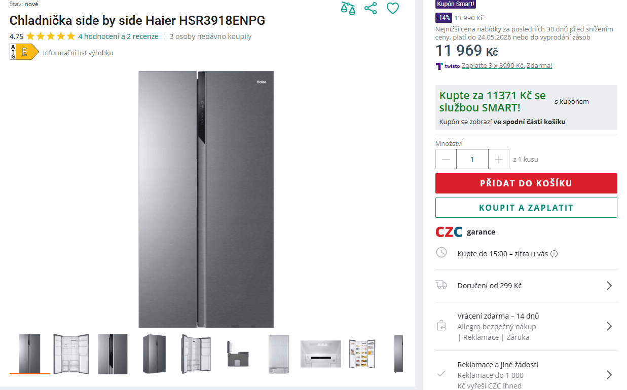 Americká lednice Haier, no frost, 177cm