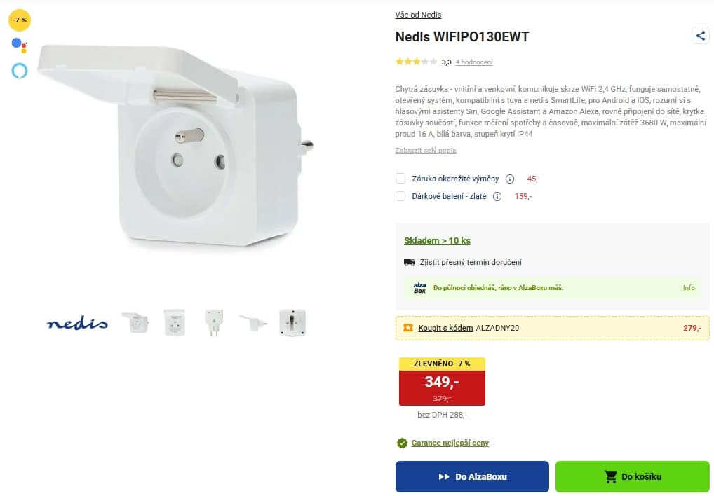 Chytrá vnitřní i venkovní zásuvka Nedis, Wifi