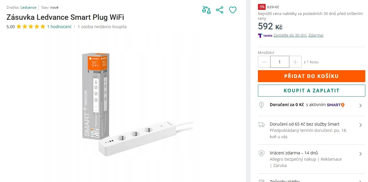 Chytrá prodlužovací lišta Ledvance, 3 + 4x USB, Wifi