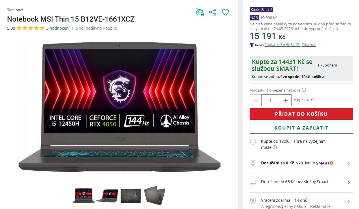 MSI i5 4,4GHz, 16/1000 GB RAM, 6GB Nvidia, 15,6"