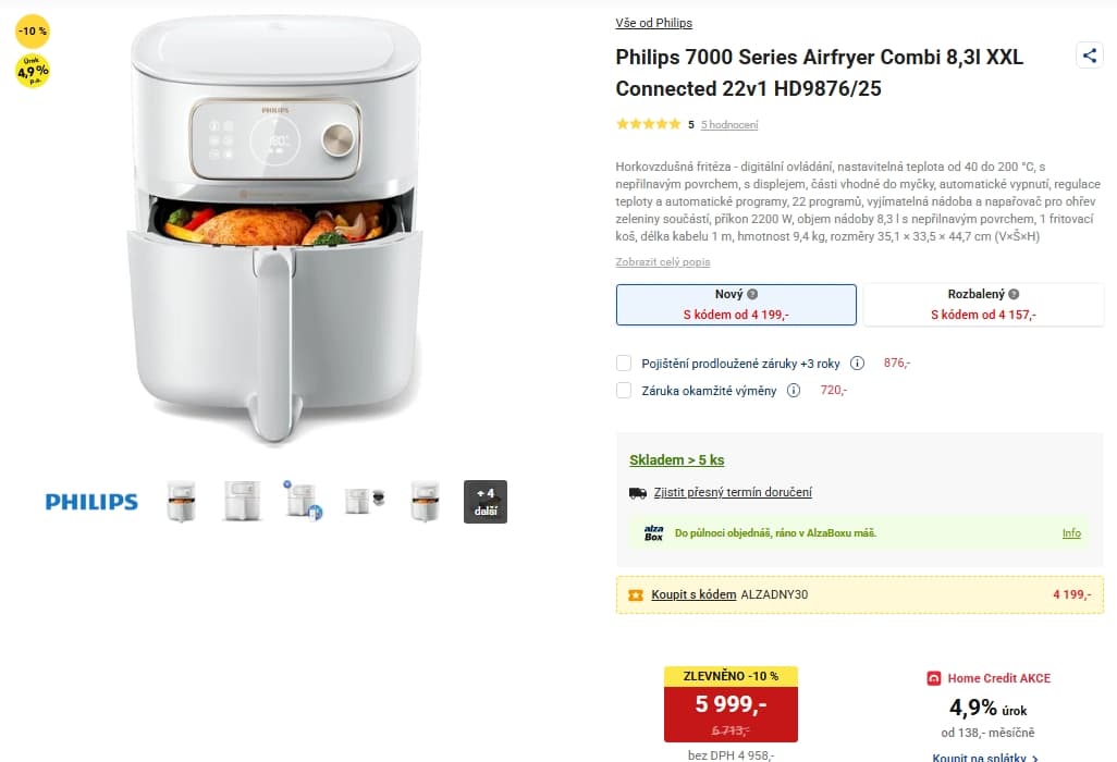 Horkovzdušná fritéza Philips, 8l., XXL, Wifi, 22 prg
