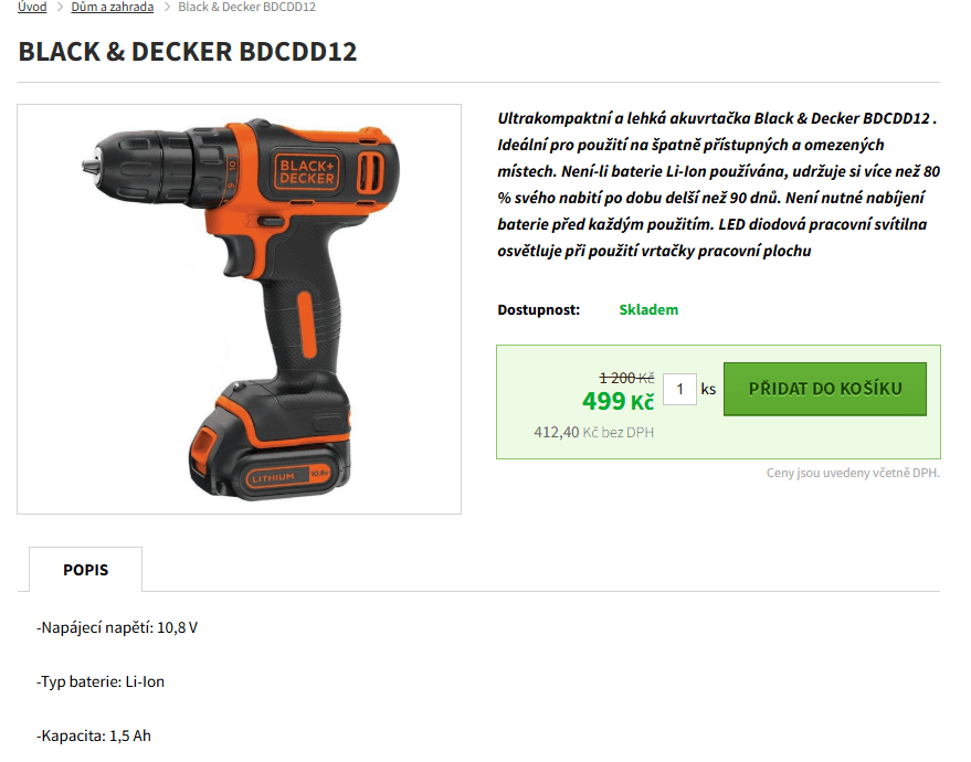 AKU vrtačka/šroubovák Black & Decker
