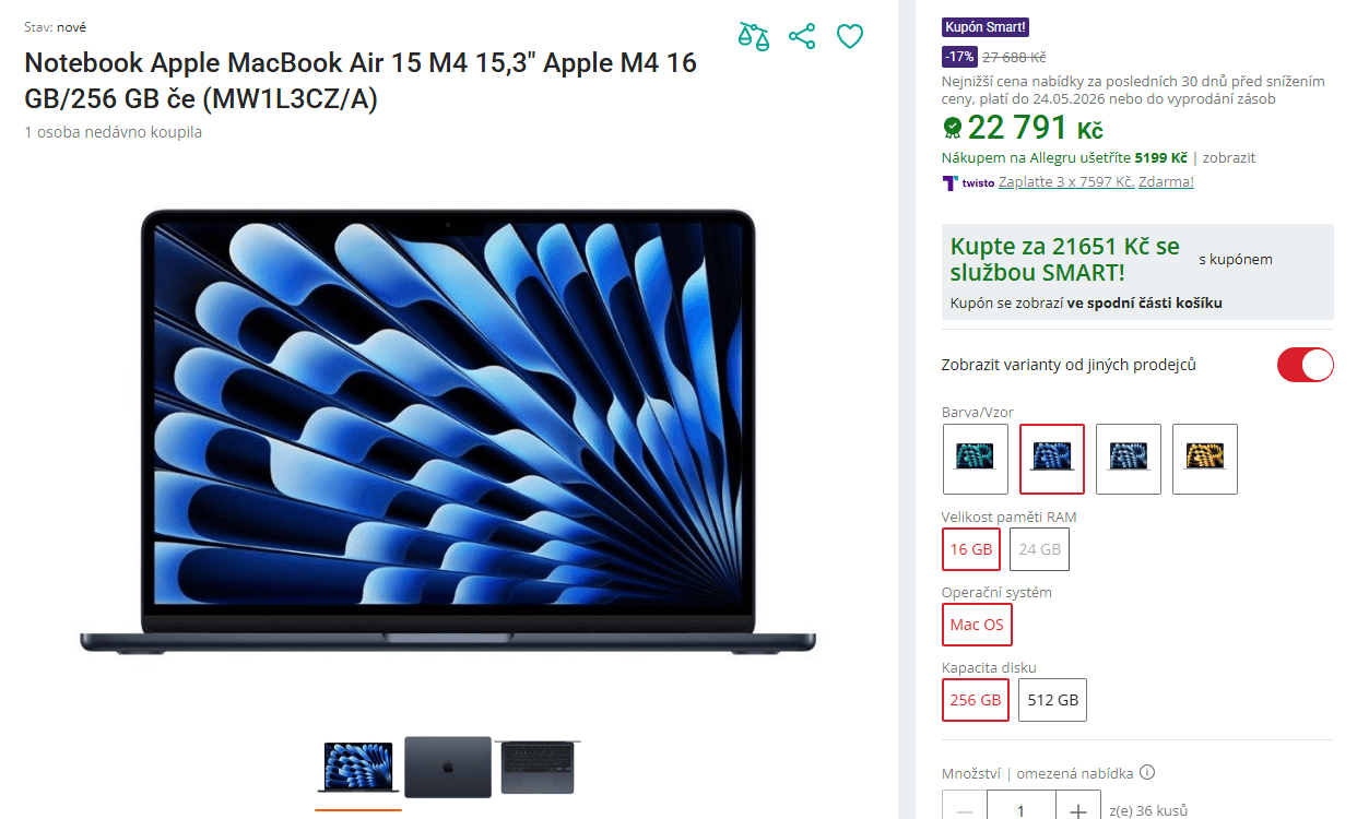 Apple MacBook Air 15,3" 16/256 GB
