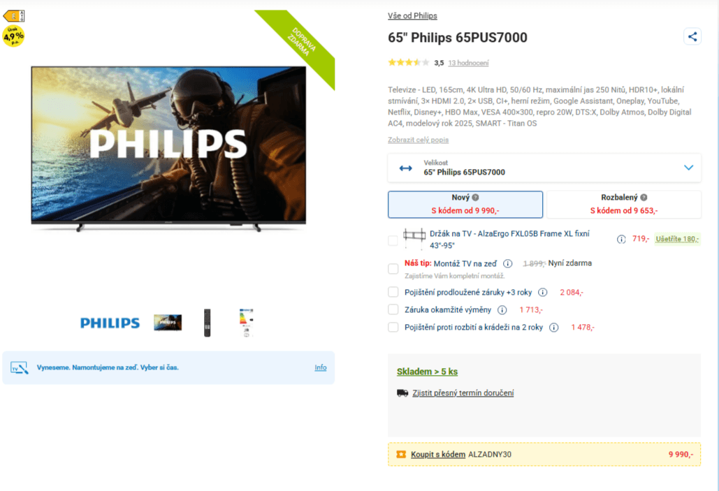 4K Atmos TV 165 cm, Philips