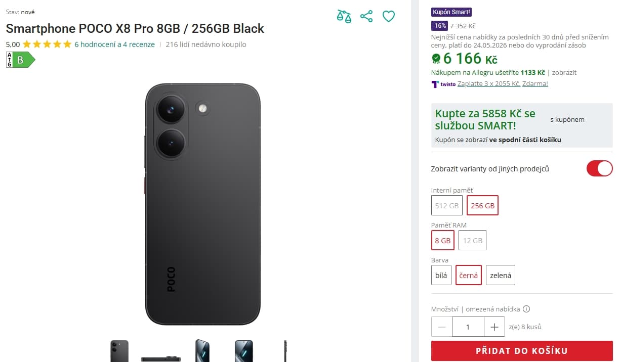 Poco X8 Pro, 8x 3,4 GHz, 8/256GB, 6,59"