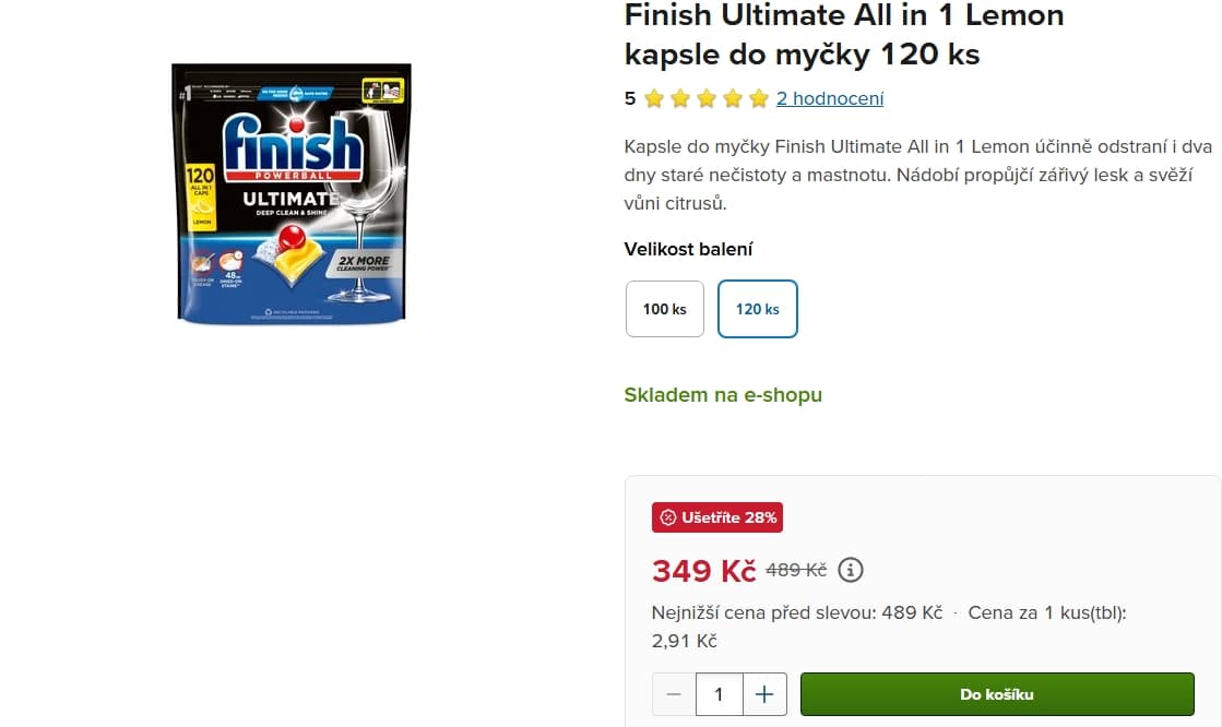 Kapsle do myčky Finish Ultimate All in 1 Lemon 120 ks
