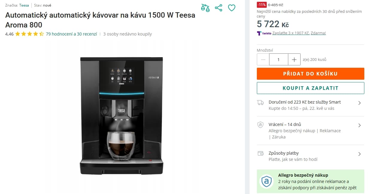 Automatický kávovar Teesa Aroma 800