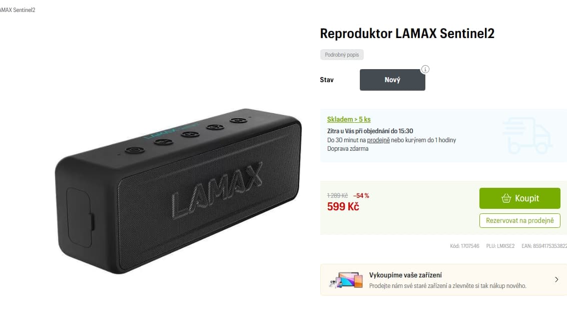BT repro Lamax Sentinel2, 20W, 24hodin